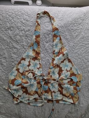 Urban outfitters Floral Halter Crop Top in Brown, White & Blue